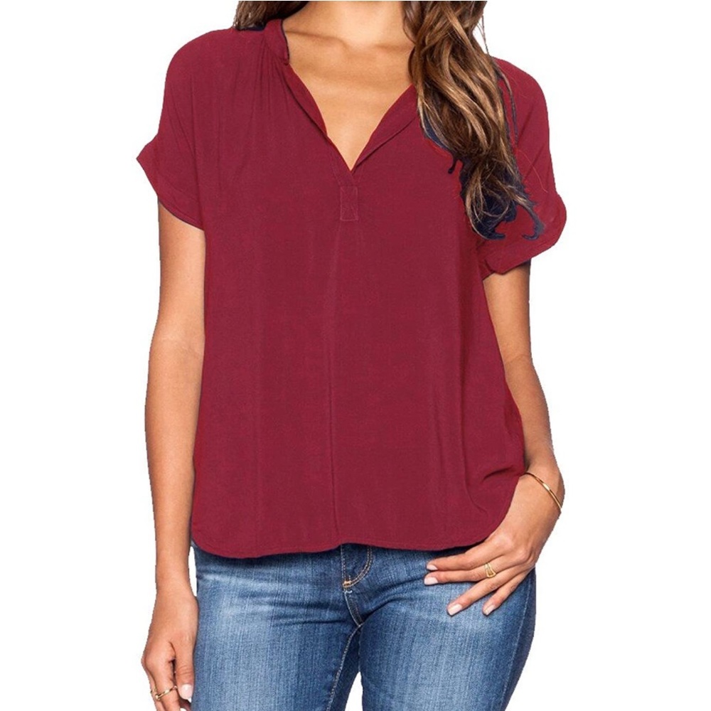 NWT LilBetter Chiffon Blouse Red V Neck Top Size Small